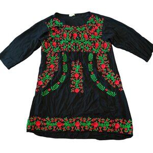 Radhe Vintage Embroidered Floral Dress Mexican Inspired Medium Boho Cottage Core